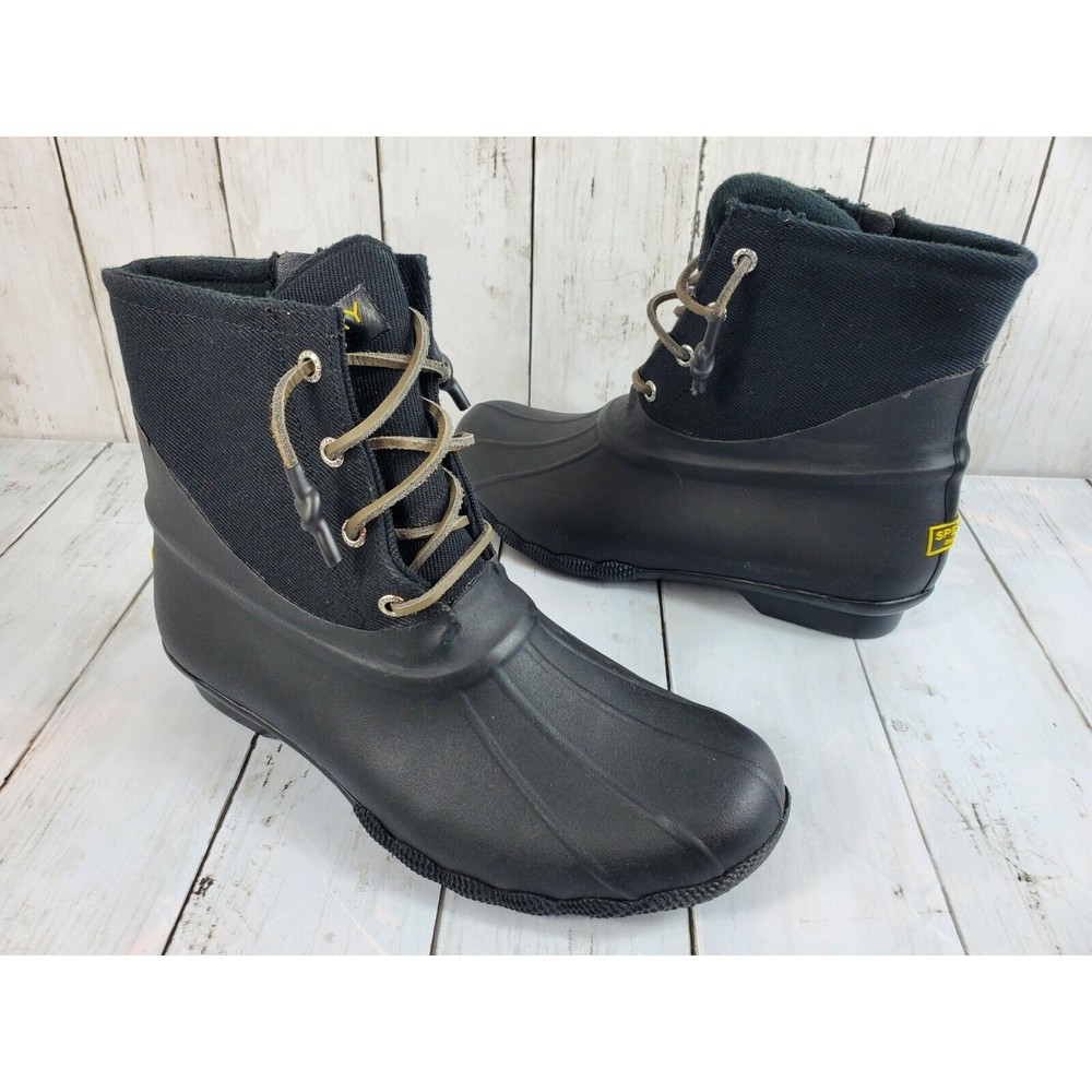 SPERRY Saltwater Women's Size 9 Rubber Duck Rain Boots Black STS84384